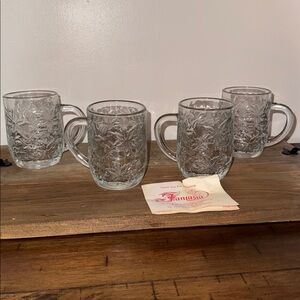 NIB Princess House Fantasia Crystal Floral Glass Mugs Set of 4